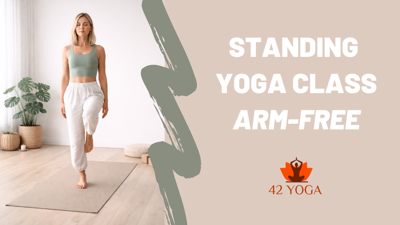Link to 42 Yoga class arm-free standing yoga for shoulder arm and wrist injuries